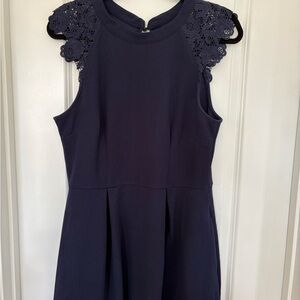 Speechless Teen Girl XL Fit & Flare Navy Lace Accent Sleeveless Crew Neck Dress